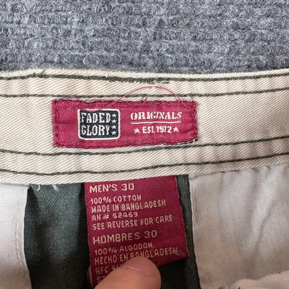 Faded Glory Mens Olive Green Cotton Cargo Shorts Size 30 Utility Workwear 4620